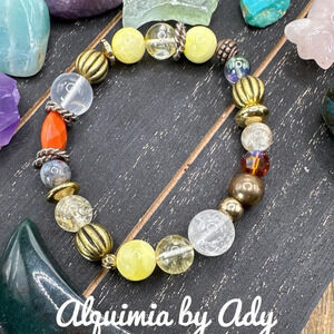 Big yellow jade Citrine beaded maxi beads chunky unique handmade bracelet